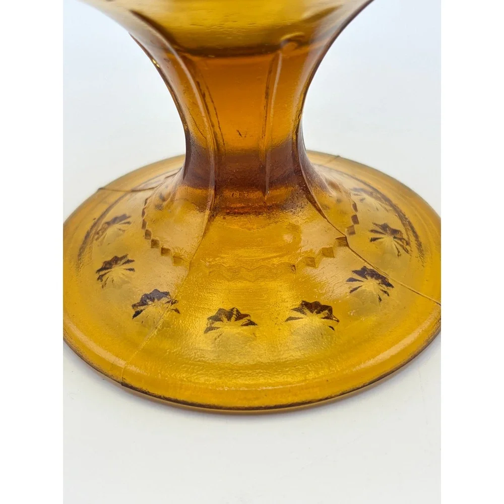 Vintage LE Smith Amber Glass Moon & Star Pedestal Compote Candy Dish Celestial